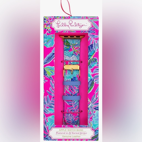 Lilly Pulitzer Leather Featured in Lil Earned Stripes print Apple Watch Band - Picture 2 of 5